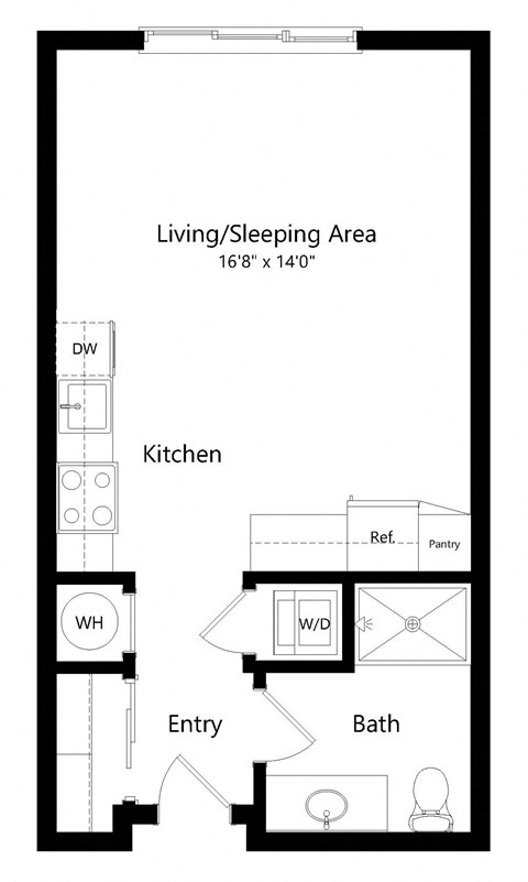 Floor plan for studio, 1 bath, 445 sqft